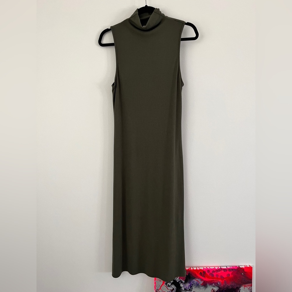A New Day mock neck sleeveless midi dress. Olive green. Size M